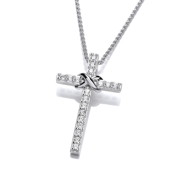 Silver & Cubic Zirconia Kiss Cross Pendant with a 16-18 Silver Chain