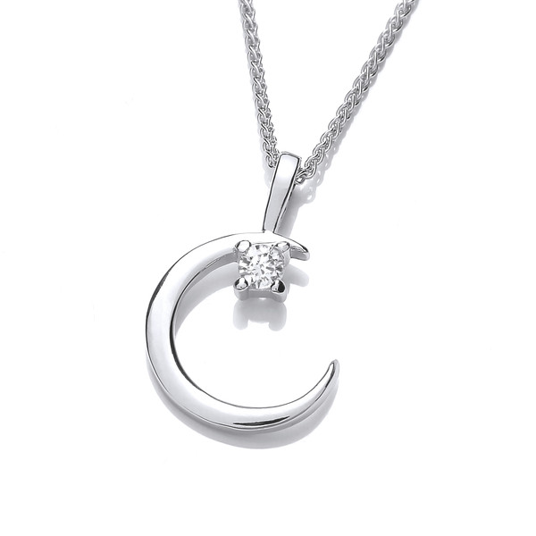 Silver & Cubic Zirconia Happy Moon Pendant without Chain