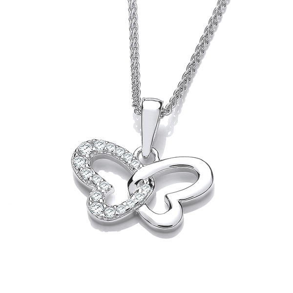 Silver & Cubic Zirconia Open Butterfly Pendant with a 16-18 Silver Chain