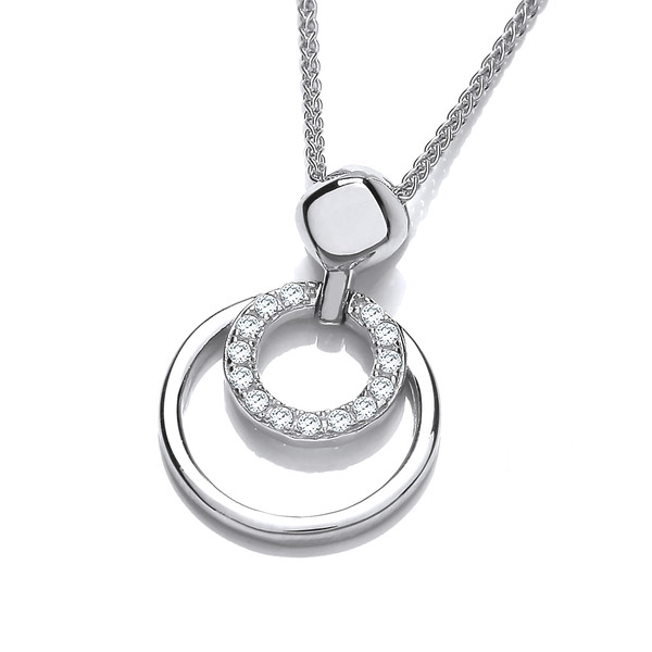Silver & Cubic Zirconia Hoop Duo Pendant without Chain