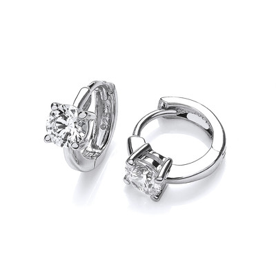 Tiny Cubic Zirconia Solitaire Silver Huggie Earrings