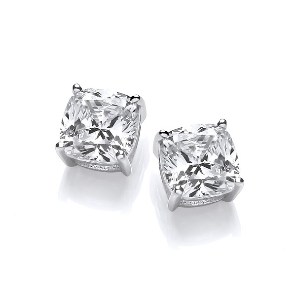 Silver and Cubic Zirconia Square Stud Earrings