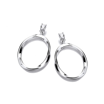 Silver and Cubic Zirconia Wavy Hoop Earrings