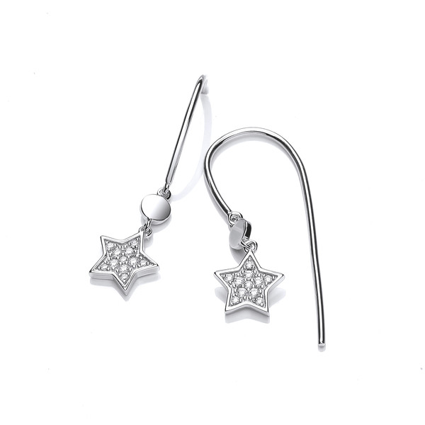 Silver and Cubic Zirconia Star Drop Earrings