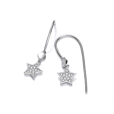 Silver and Cubic Zirconia Star Drop Earrings