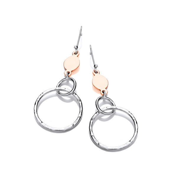 Silver & Copper Linked Rings Drop Earrings
