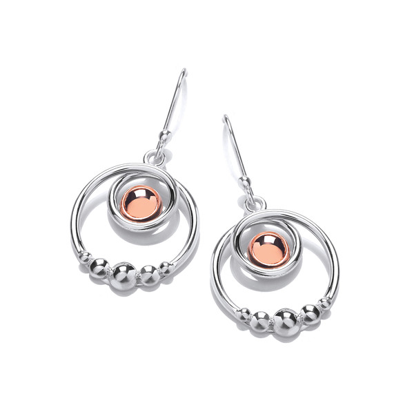 Silver & Copper Beaded Circle Earrings