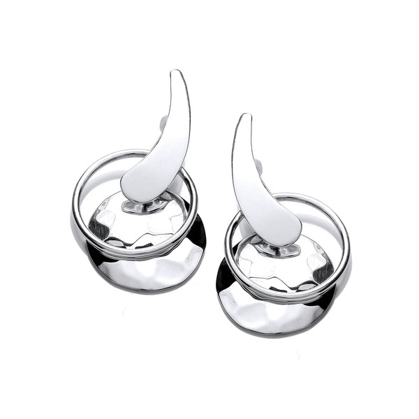 Silver Circle & Disc Drop Earrings