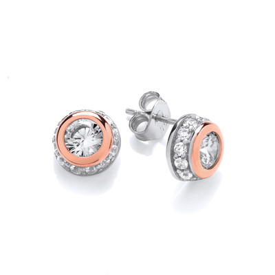 Silver, Cubic Zirconia & Rose Gold Surround Earrings