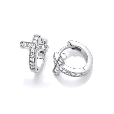 Silver & Cubic Zirconia Cross Huggie Earrings
