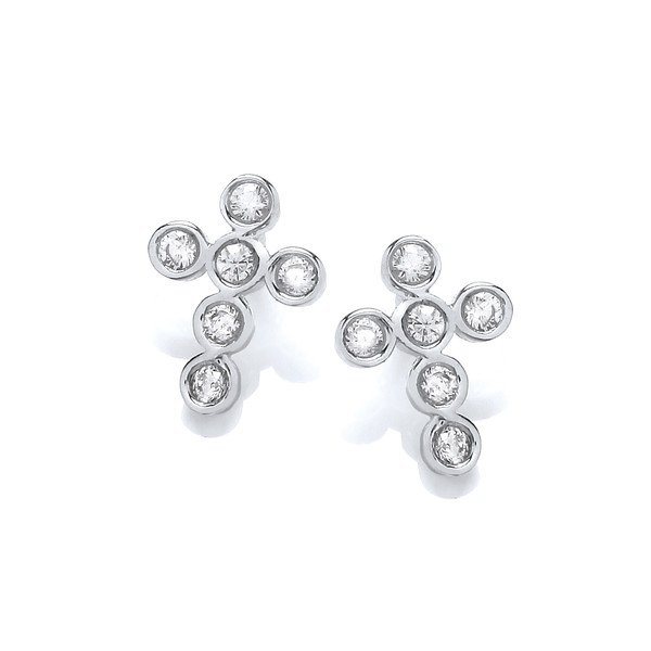 Silver & Cubic Zirconia Modern Cross Earrings