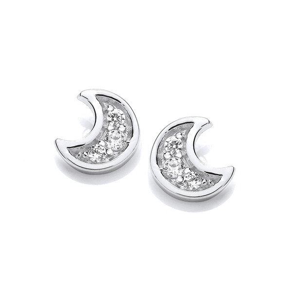 Silver & Cubic Zirconia Mini Moon Earrings