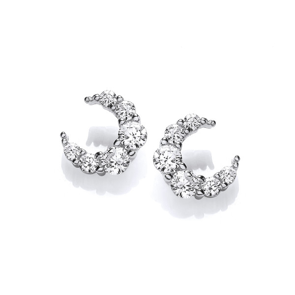 Silver & Cubic Zirconia Eclipse Moon Earrings