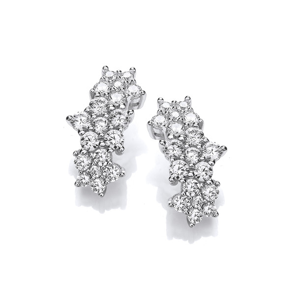 Silver & Cubic Zirconia Star Cluster Earrings