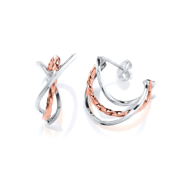 Silver & Copper Twist Hoop Earrings