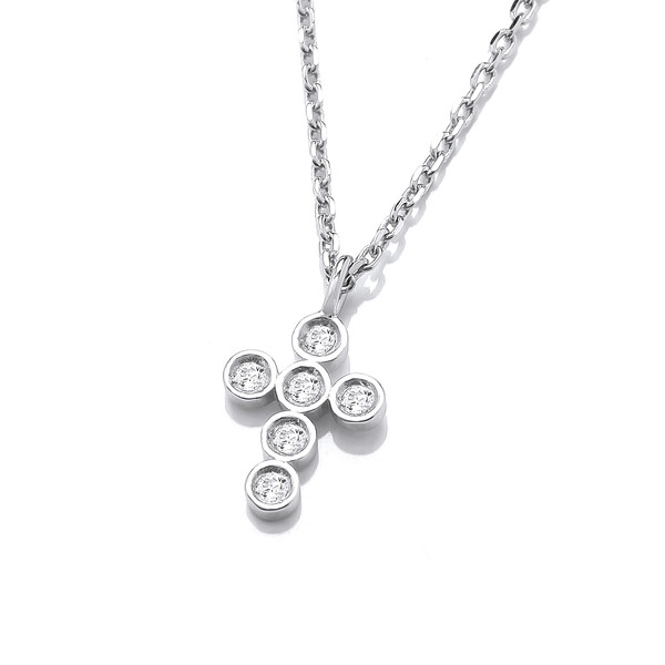 Silver & Cubic Zirconia Modern Cross Necklace