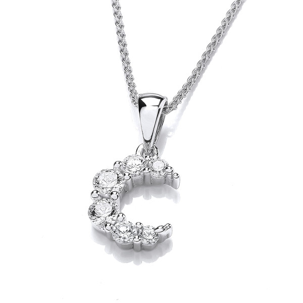 Silver & Cubic Zirconia Eclipse Moon Pendant with 16-18 Chain
