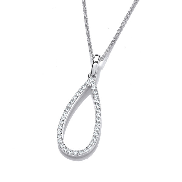 Silver & Cubic Zirconia Loop Drop Pendant with 16-18 Chain