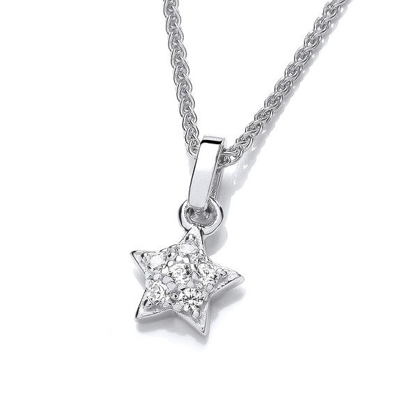 Silver & Cubic Zirconia Star Stud Pendant with 16-18 Chain