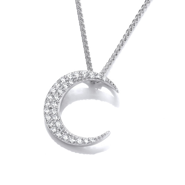 Silver & Cubic Zirconia Sparkles Moon Pendant with 16-18 Chain