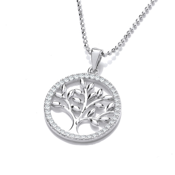 Silver & Cubic Zirconia Tree of Life Design Pendant with 16-18 Chain