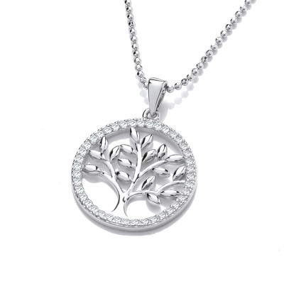 Silver & Cubic Zirconia Tree of Life Design Pendant