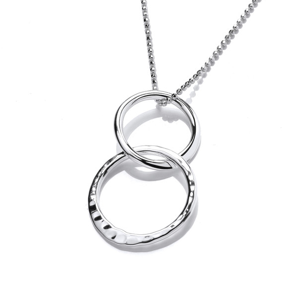 Silver Double Hammered Hoop Pendant with 16-18 Chain