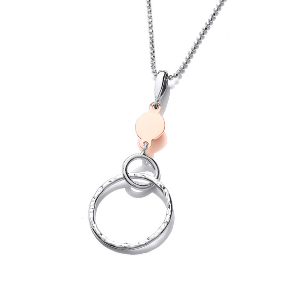 Silver & Copper Linked Rings Drop Pendant without Chain