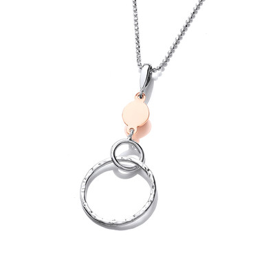 Silver & Copper Linked Rings Drop Pendant