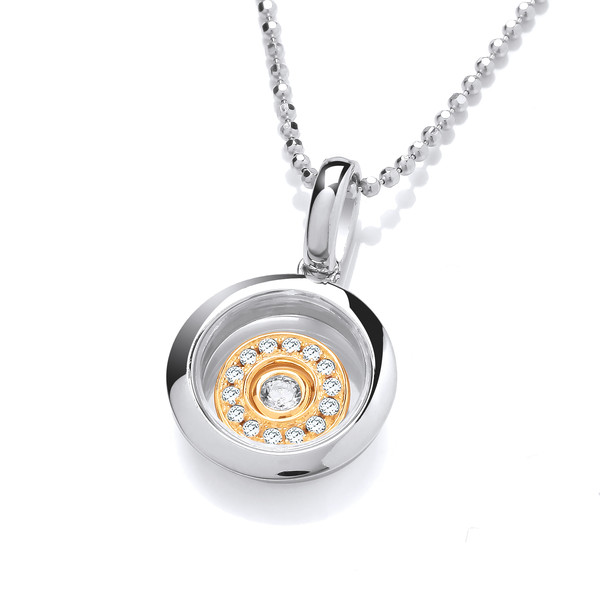 Celestial Silver, Cubic Zirconia & Gold Eternity Pendant without Chain