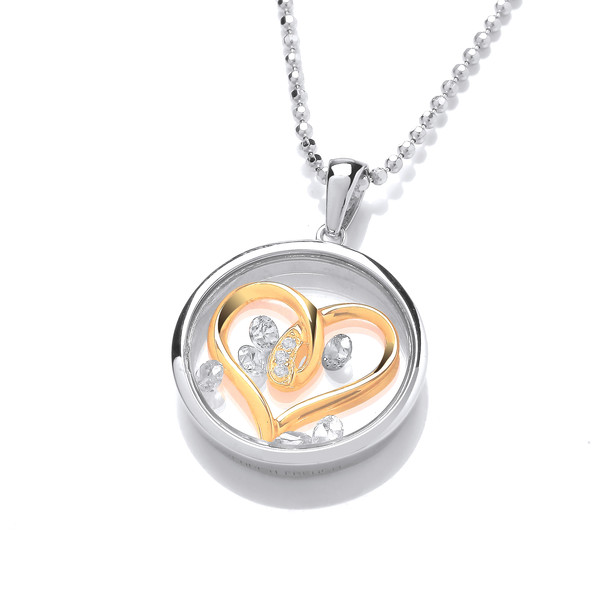 Celestial Silver, Cubic Zirconia & Gold Entwined Hearts Pendant with 16-18 Chain