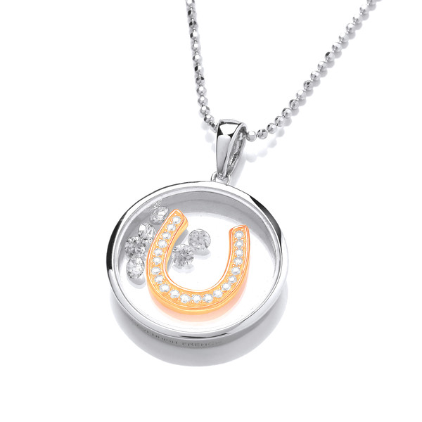 Celestial Silver, Cubic Zirconia & Gold Horseshoe Pendant with 16-18 Chain