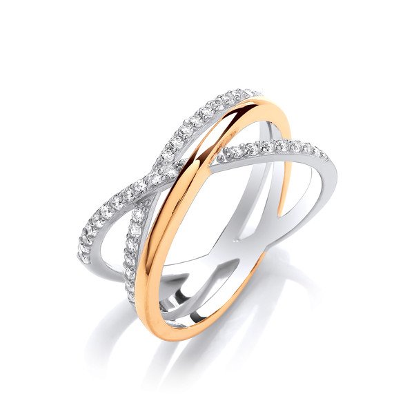 Silver, Cubic Zirconia & Gold Crossover Ring