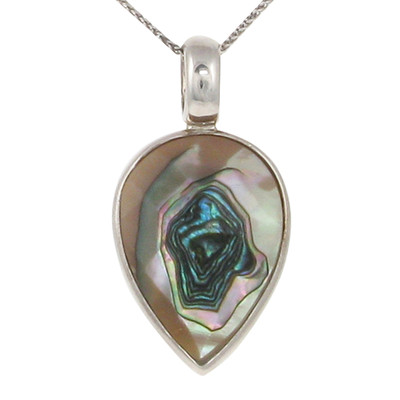 Sterling Silver and Faceted Abalone Shell Small Teardrop Pendant