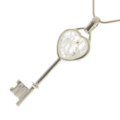 Silver and quartz heart key pendant