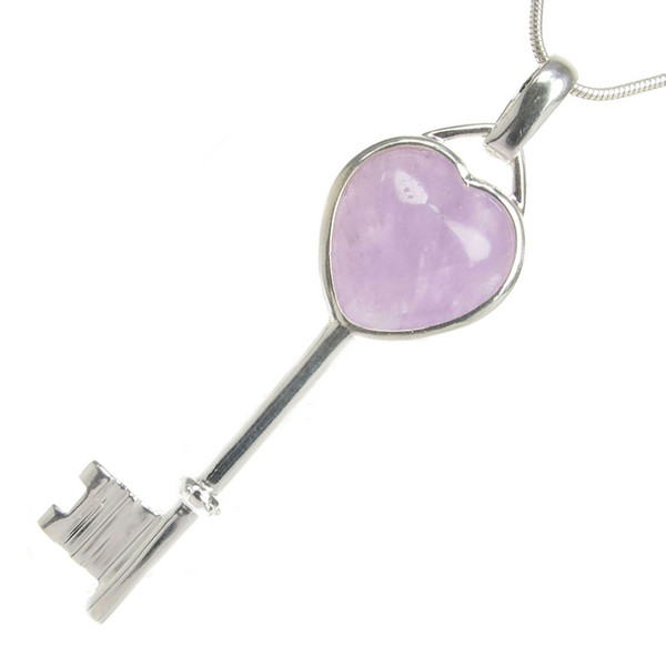Silver and Amethyst Heart Key Pendant without Chain