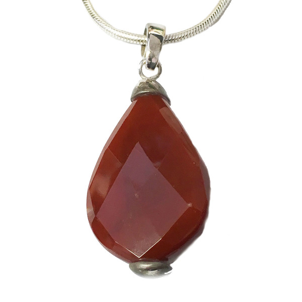 Silver and Carnelian Teardrop Barred Pendant with 18-20 Chain
