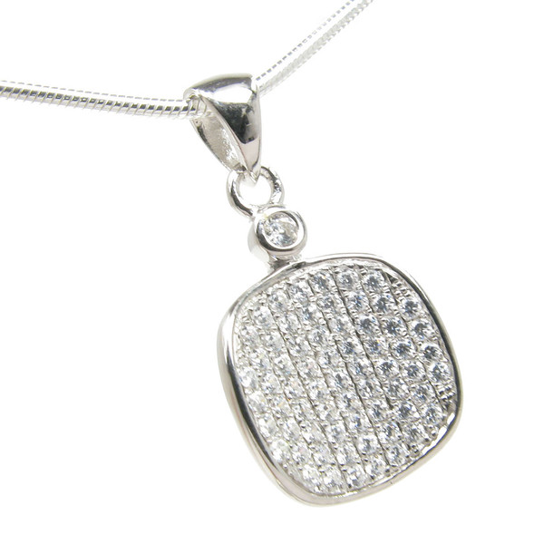 Silver and CZ square drop pendant without chain