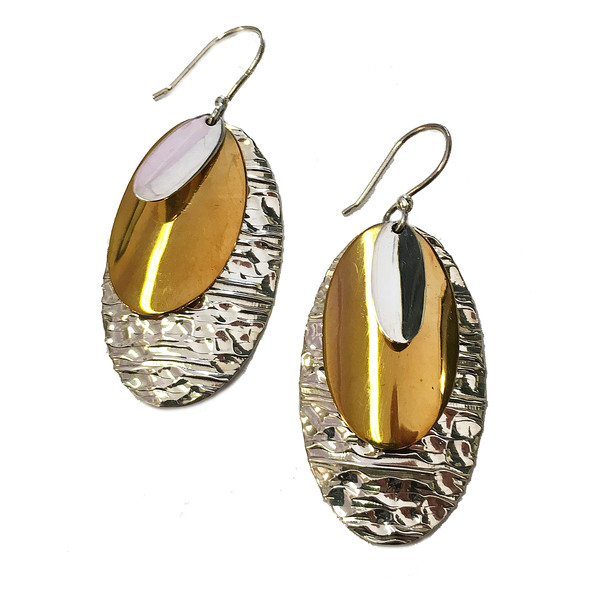 Silver and Golden Triple Ovals Earrings