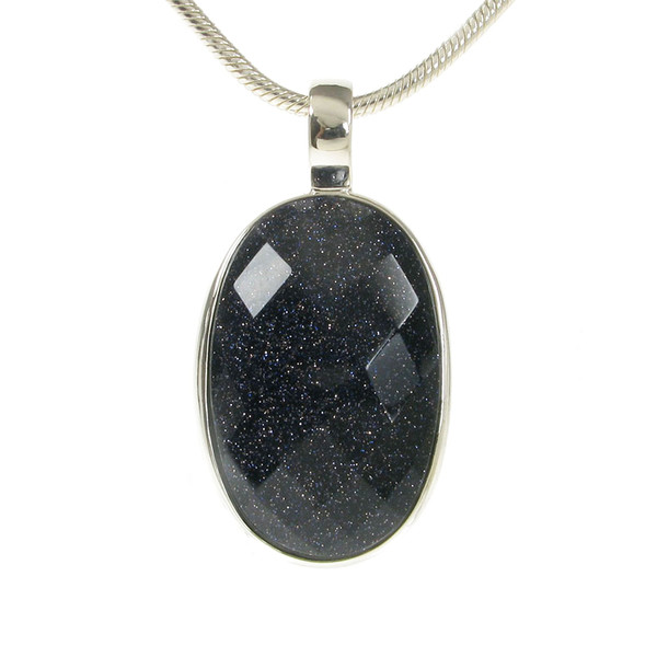 Blue Sandstone and Silver Oval Pendant with 18 - 20" Silver Chain