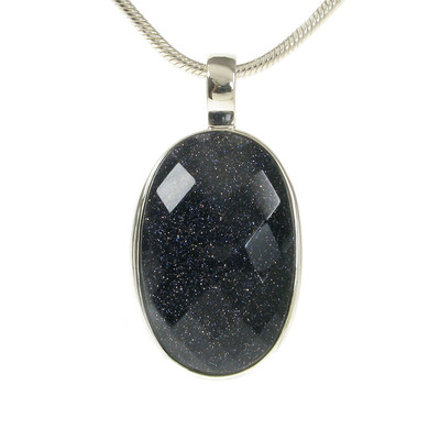Blue Sandstone and Silver Oval Pendant