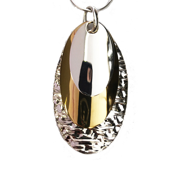 Silver and Golden Triple Ovals Pendant with 16-18 Chain
