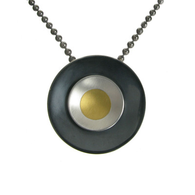 Oxidised Sterling Silver and Gold Rings Pendant