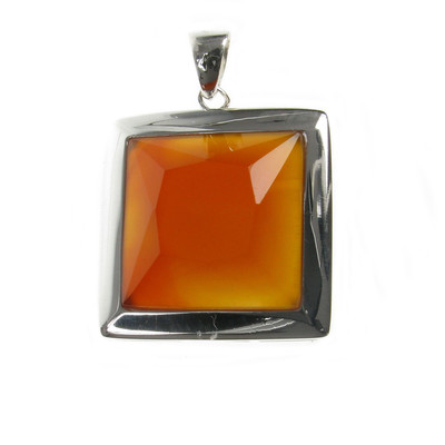 Sterling Silver and Red Carnelian Square Pendant