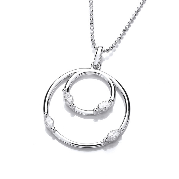 Silver & Cubic Zirconia Double Ring Pendant without Chain