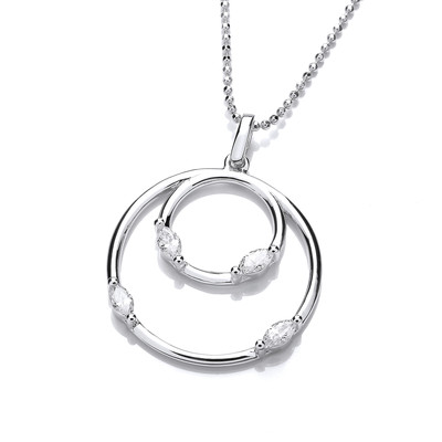 Silver & Cubic Zirconia Double Ring Pendant