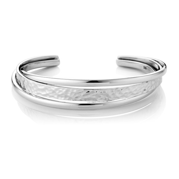 Sterling Silver Round Edge Hammered Spring Bangle