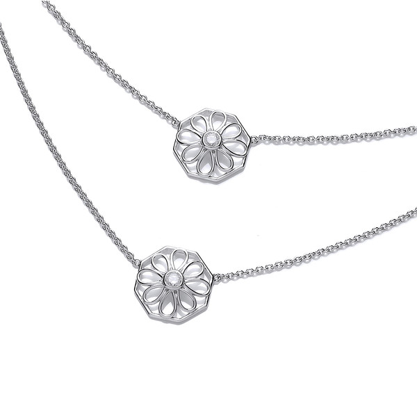 Double Octagon Victorian Style Silver Necklace