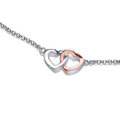 Silver and Rose Gold Linked Hearts Necklace