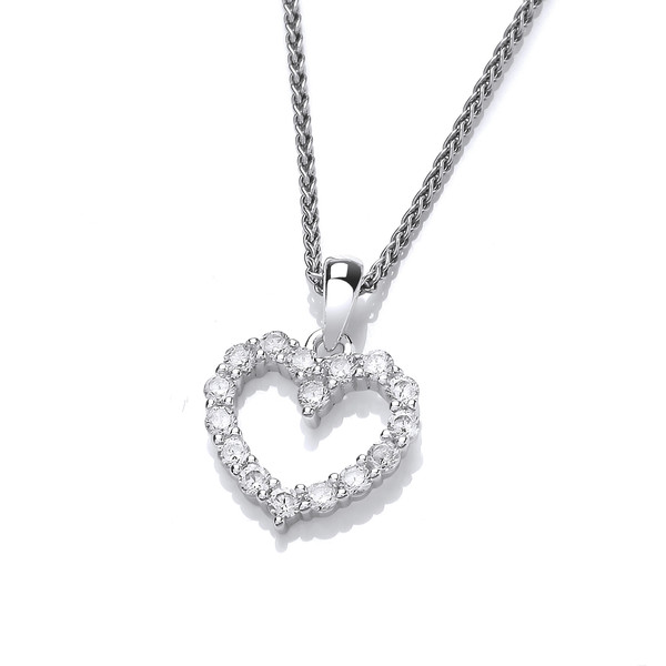 Silver & Cubic Zirconia Cute Heart Pendant with Silver Chain